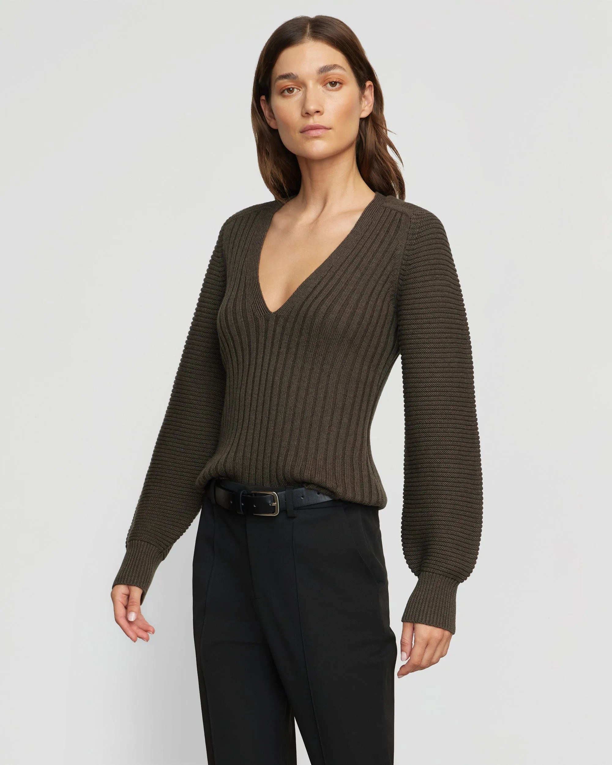 Sanne Ottoman-Knit V-Neck Sweater Snuggly Comfort Cozy Fit