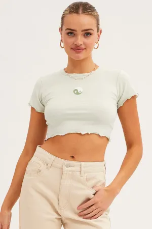 Casual Chic Wear Light Comfort Style Green Yin Yang Baby Tee