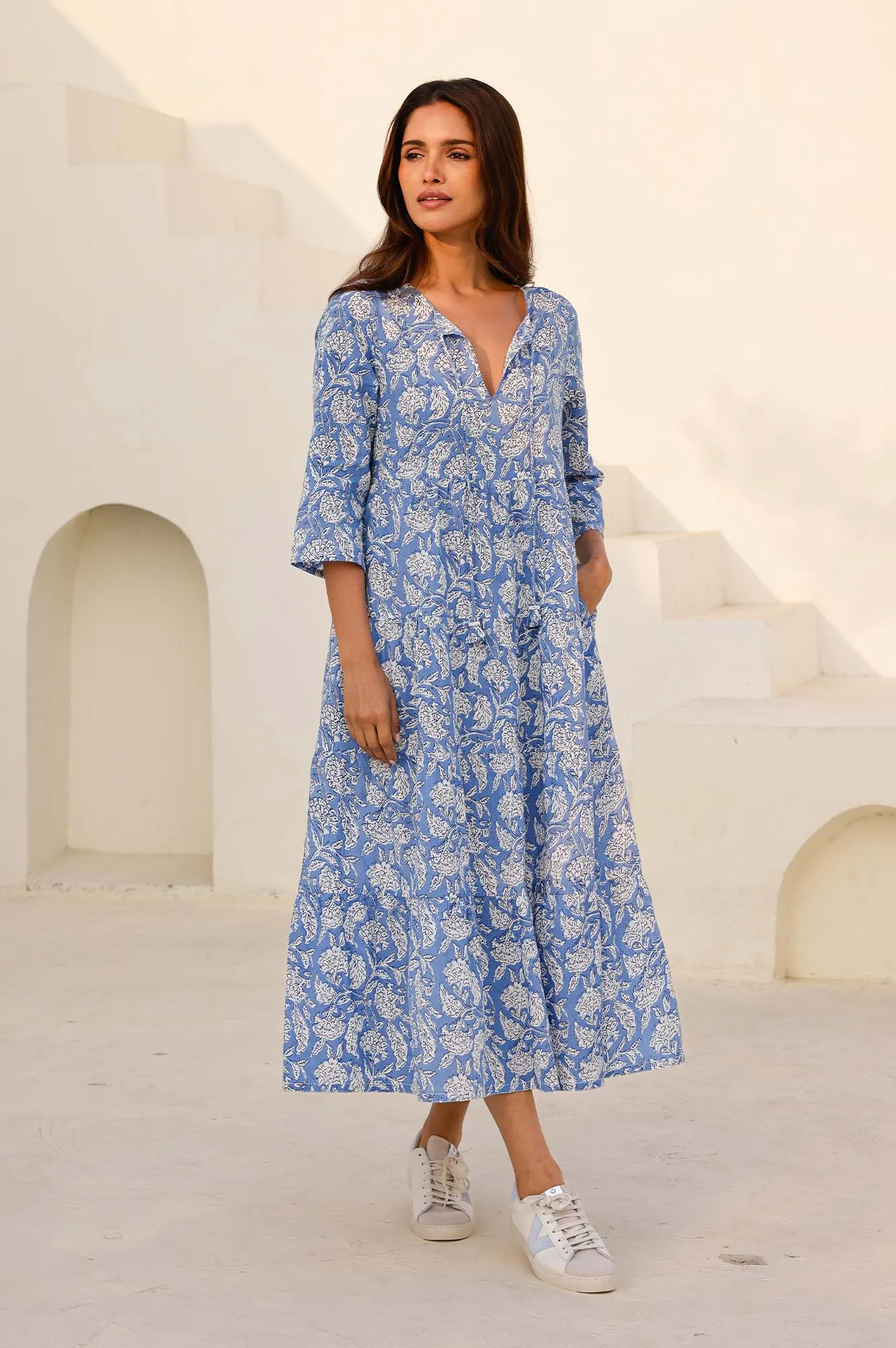 Emma Organic Cotton Dress | Blue/White Season Switch Timeless Silhouettes