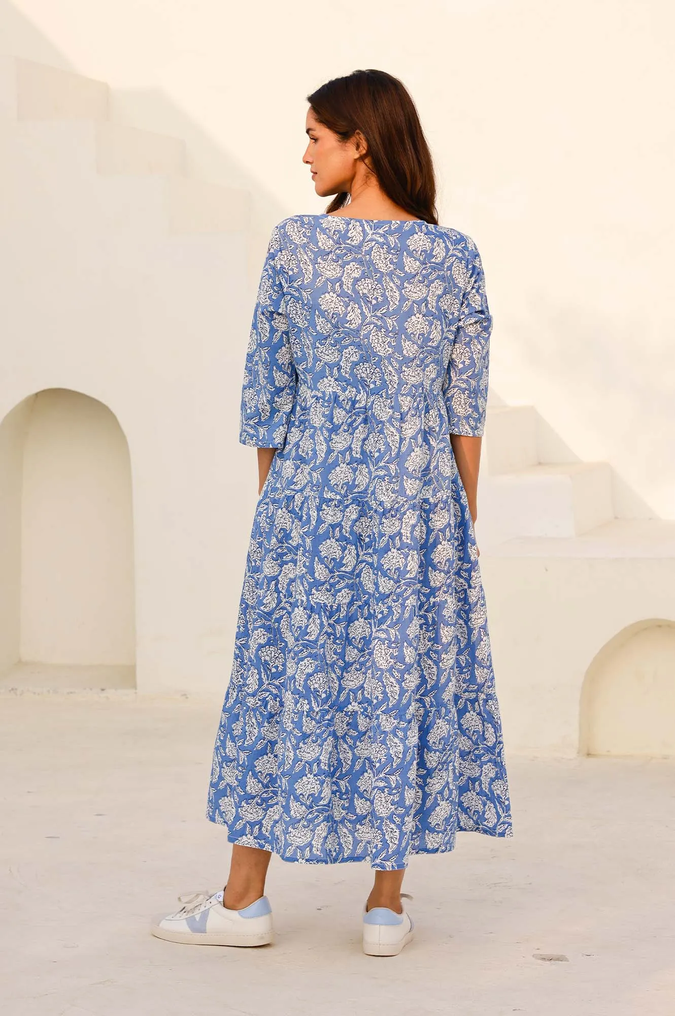Stylish Silhouettes Parisian Touch Emma Organic Cotton Dress | Blue/White
