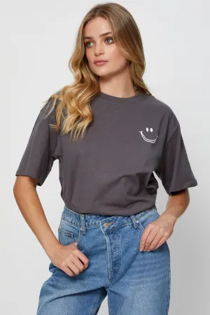 Self Fabric Tape Grey Graphic T-Shirt Short Sleeve