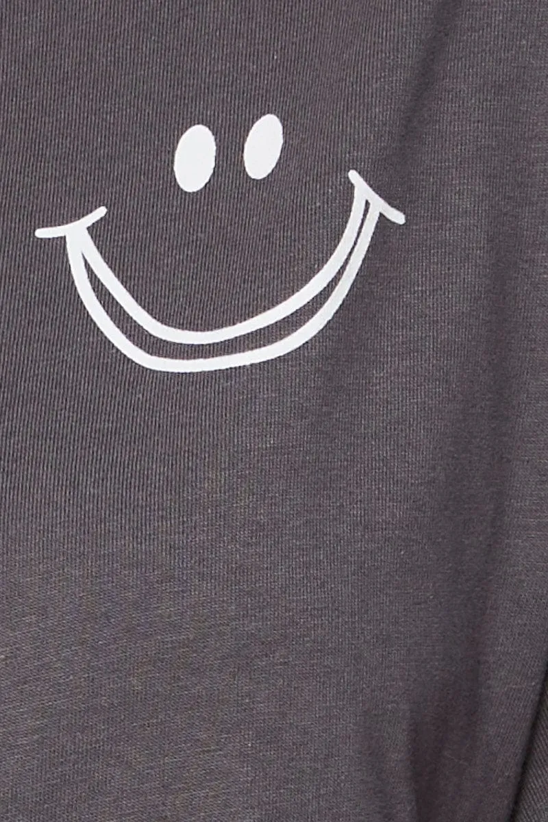 casual outing Grey Graphic T-Shirt Short Sleeve