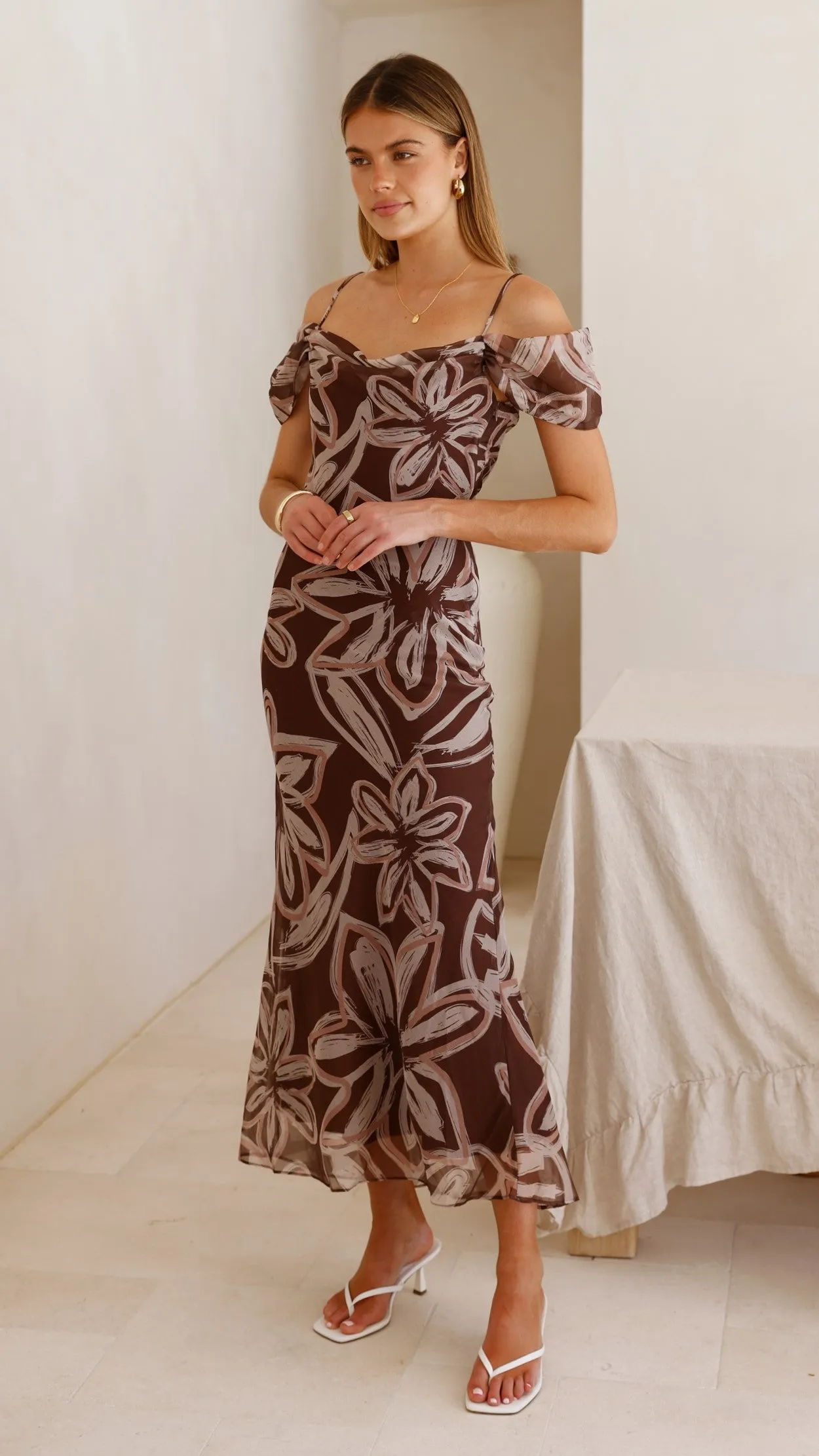 Frost Light Adrianna Midi Dress - Brown Floral