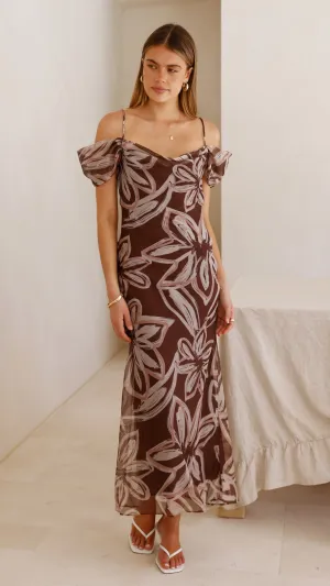 Adrianna Midi Dress - Brown Floral light layering