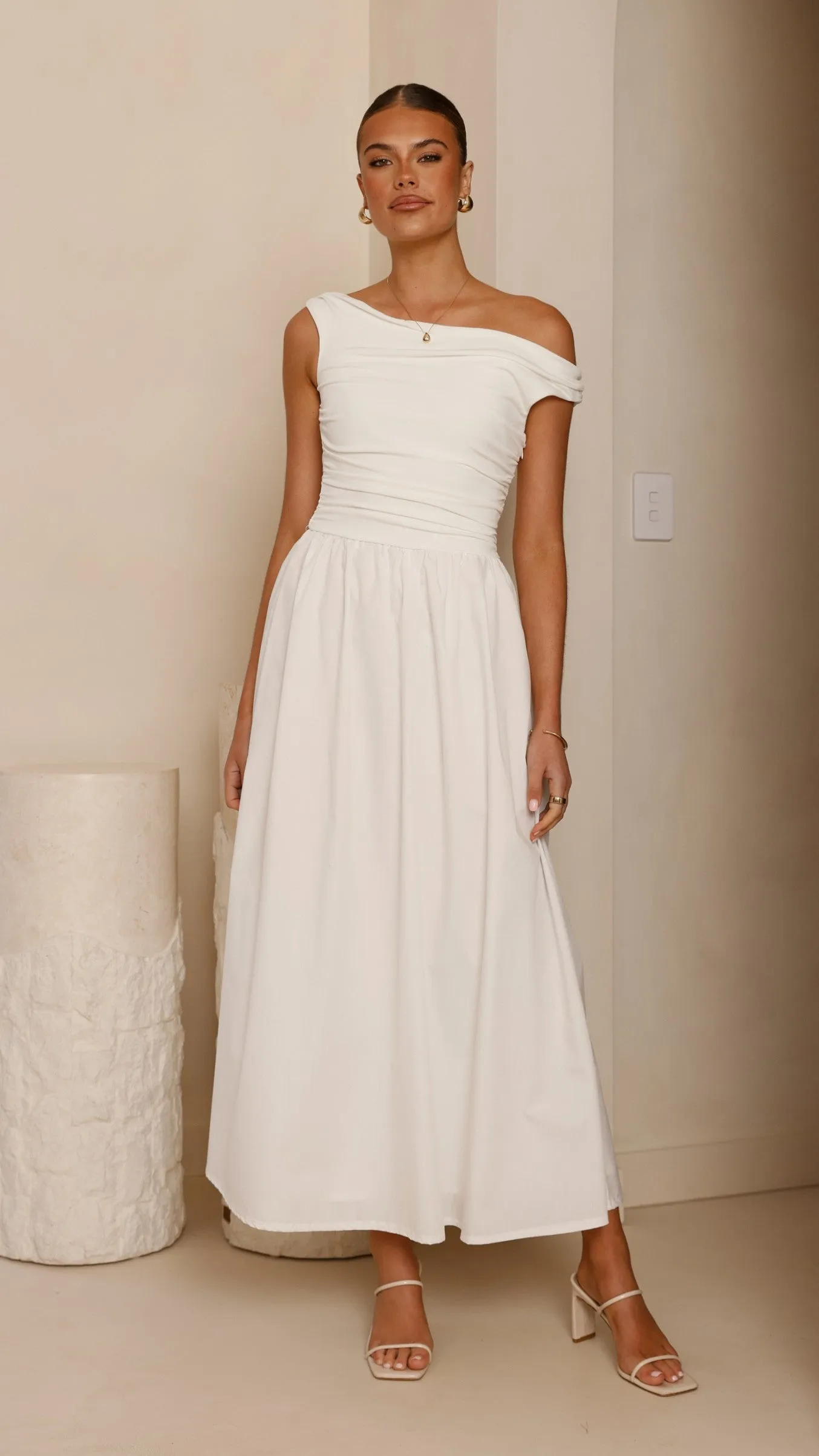 Immy Midi Dress - White Petal Drift New Yorker