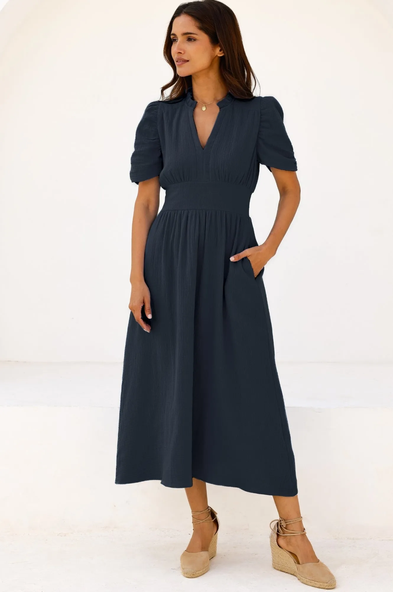 Esha Cheesecloth Dress | Navy Smart Appearance