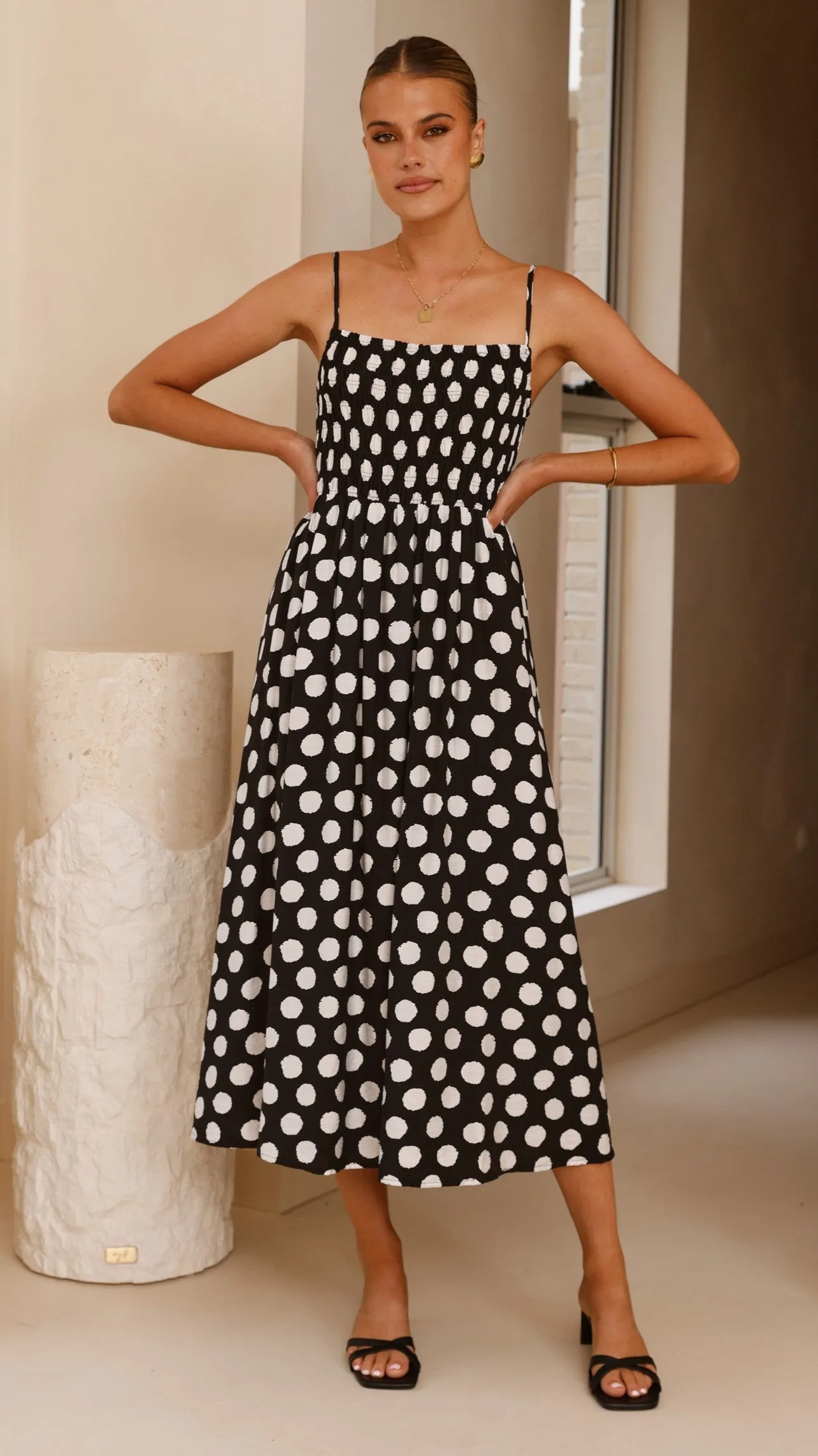 Roma Midi Dress - Black/ White Spot Chic and Simple Comfortable Cut