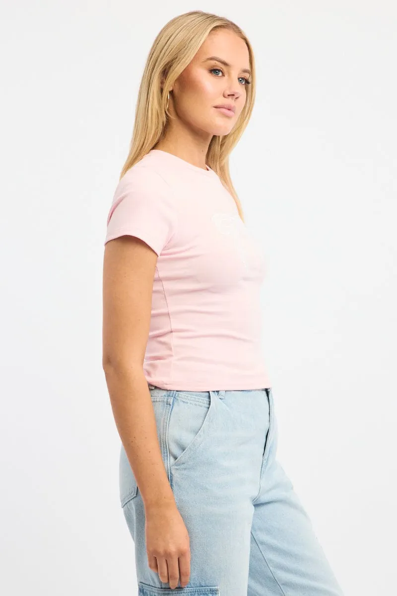 Pink Graphic Tee Short Sleeve Yoga flexibility