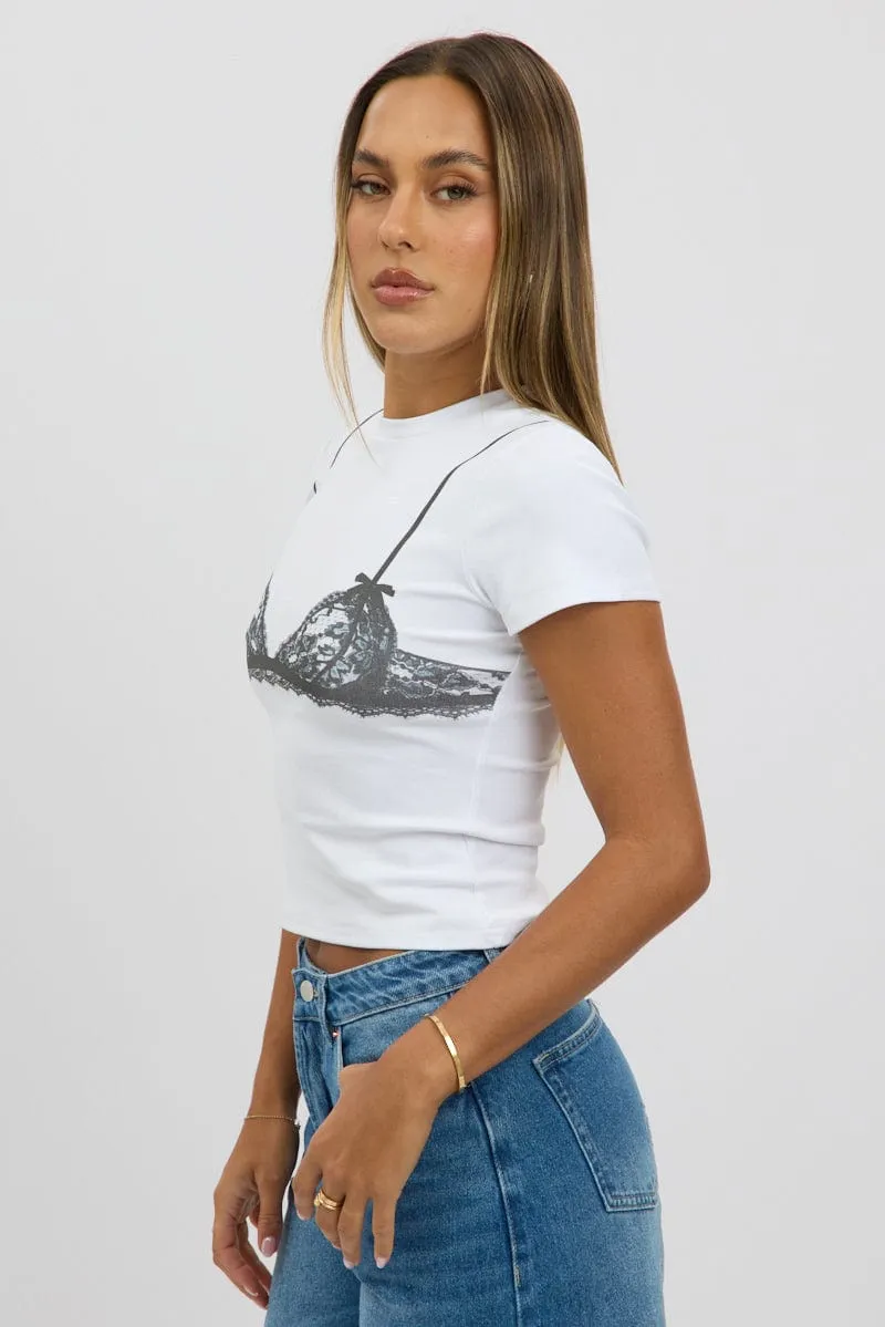 White Graphic Tee Short Sleeve Stretch Fabric Technology Holiday Casual