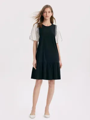 Diagonal Draping Effect A-Shape Patchwork Puff Sleeve Mini Dress