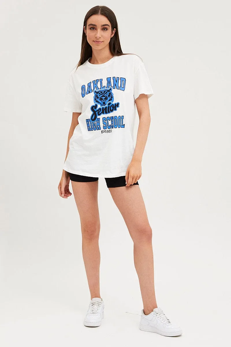 Urban Smart Outdoor Style Trend White Graphic T-Shirt Short Sleeve