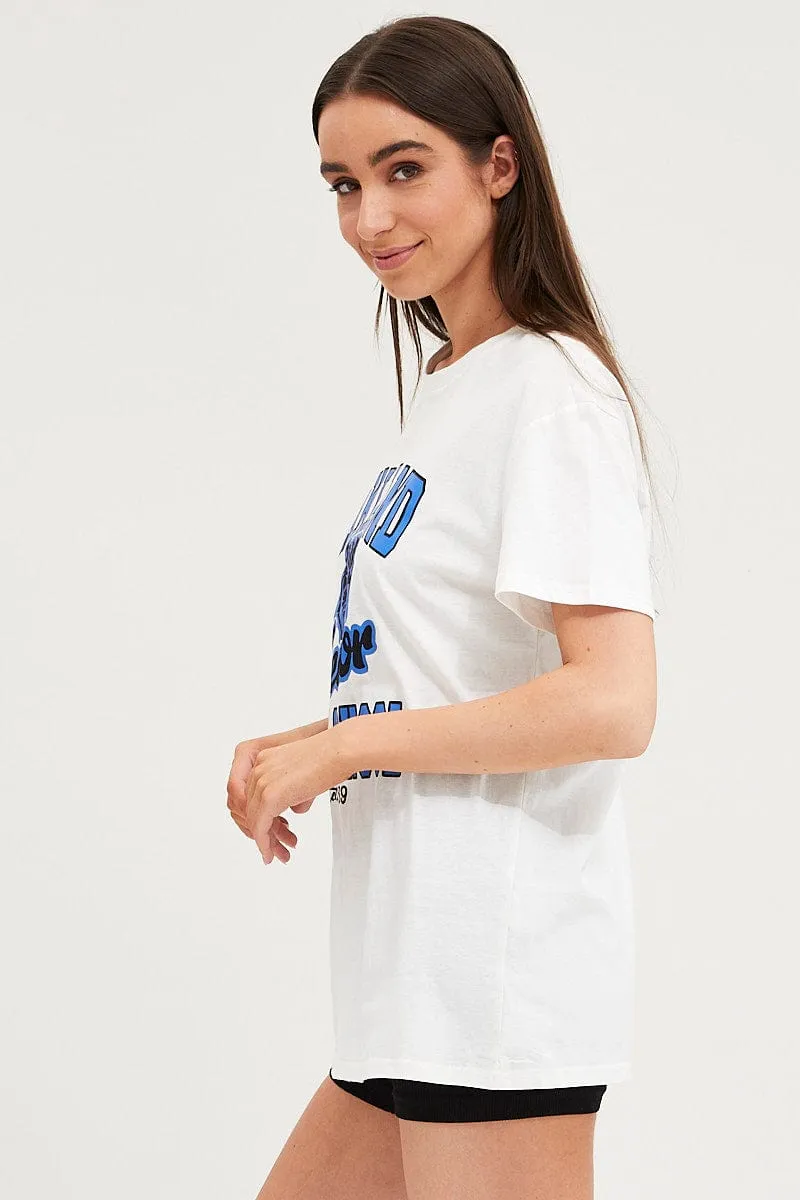 Modern Smart Flexible Neckline White Graphic T-Shirt Short Sleeve