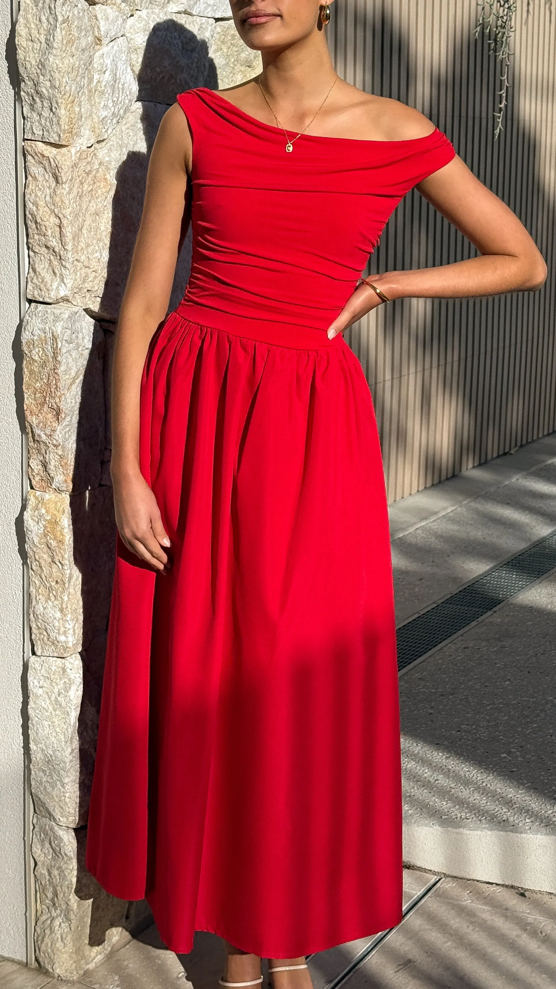 Fall Layers Immy Midi Dress - Red