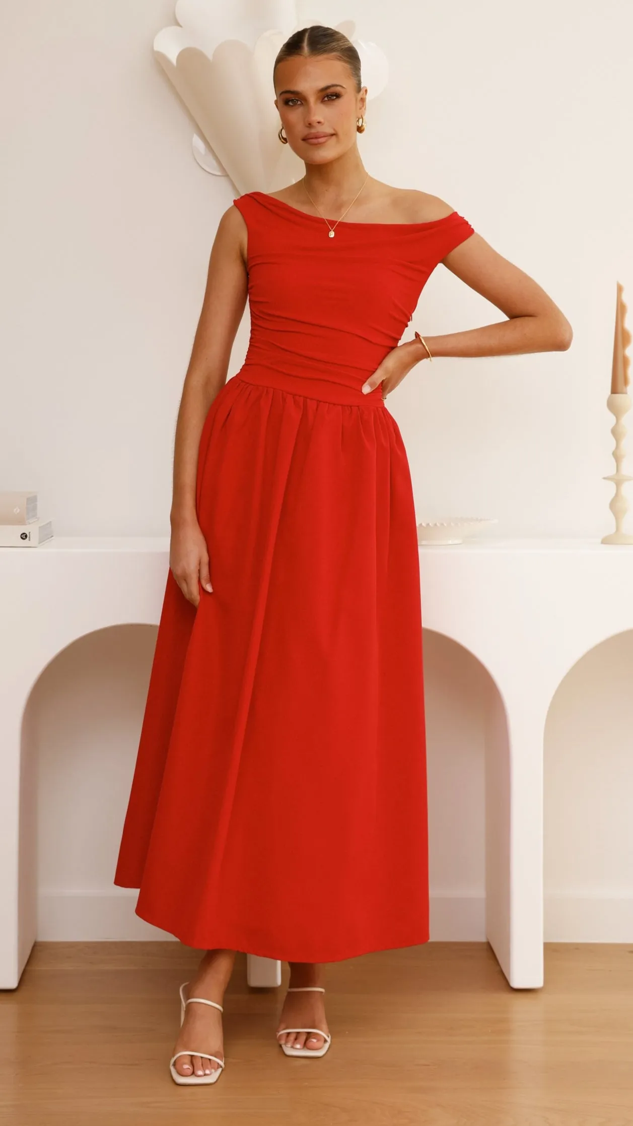 Immy Midi Dress - Red Platinum Shine One Step Look