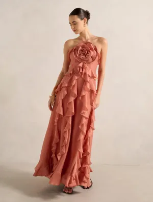 Celestia Flower Ruffle Midi Dress Serene Charm Dreamy Feel