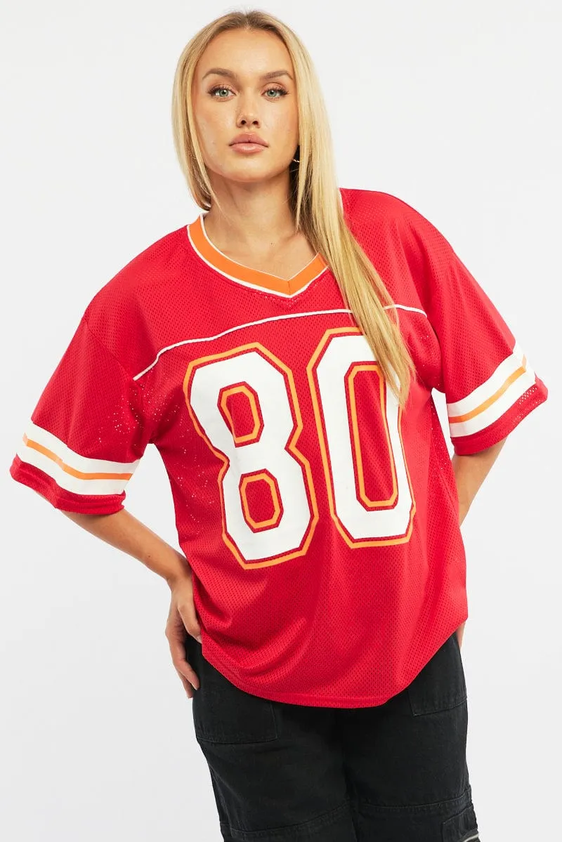 Luxury Apparel Red Sport Tee Short Sleeve