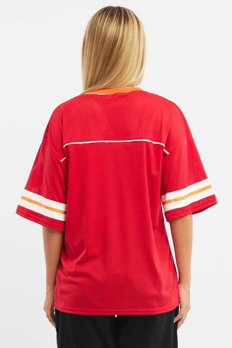Red Sport Tee Short Sleeve Minimal Trend Basic Top