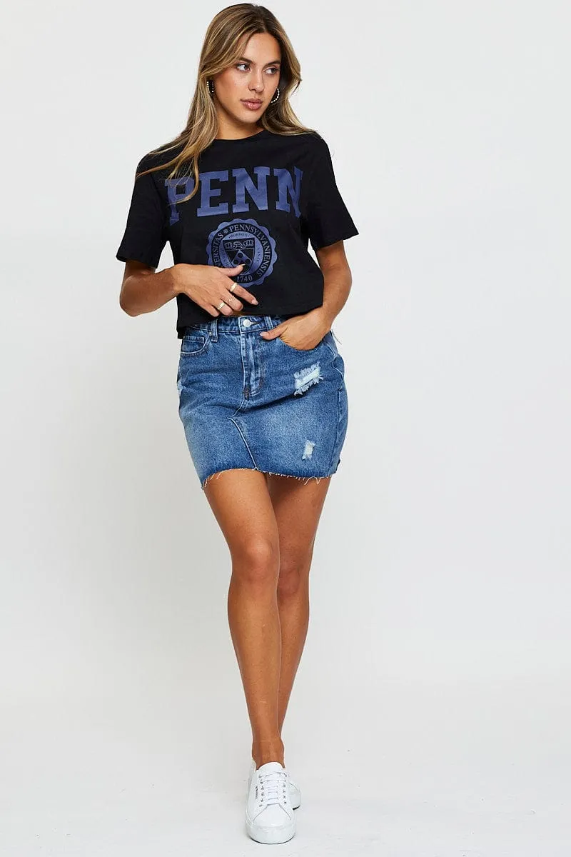 Black Graphic T Shirt Crop High-End Quality StretchFabric