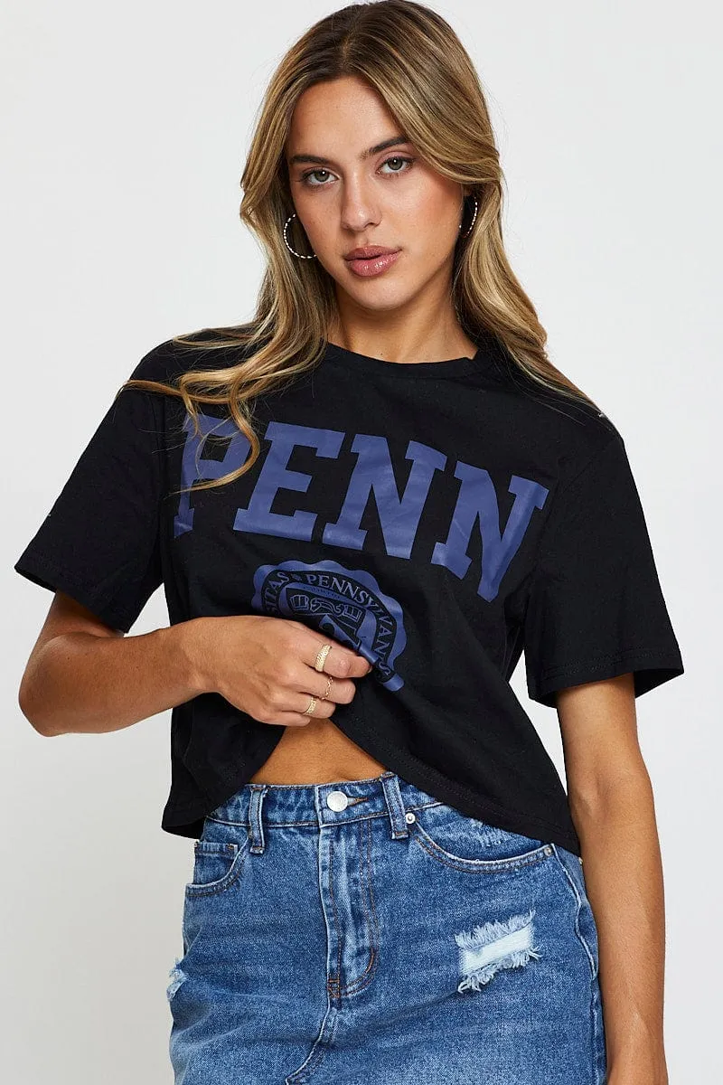 Black Graphic T Shirt Crop Workout Gear