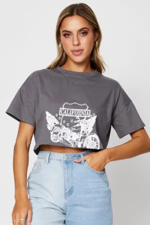 Tagless Neckline Grey Graphic T-Shirt Short Sleeve