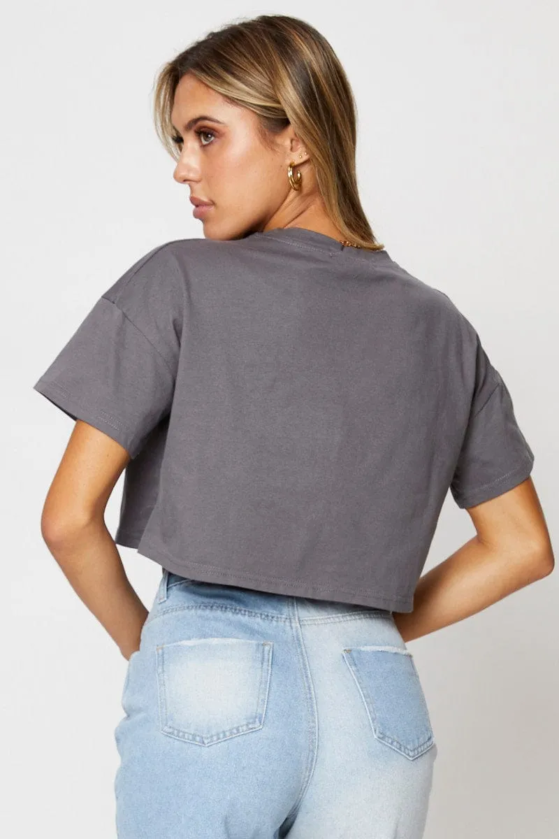 Grey Graphic T-Shirt Short Sleeve Trendy Vibes stain resistant coating