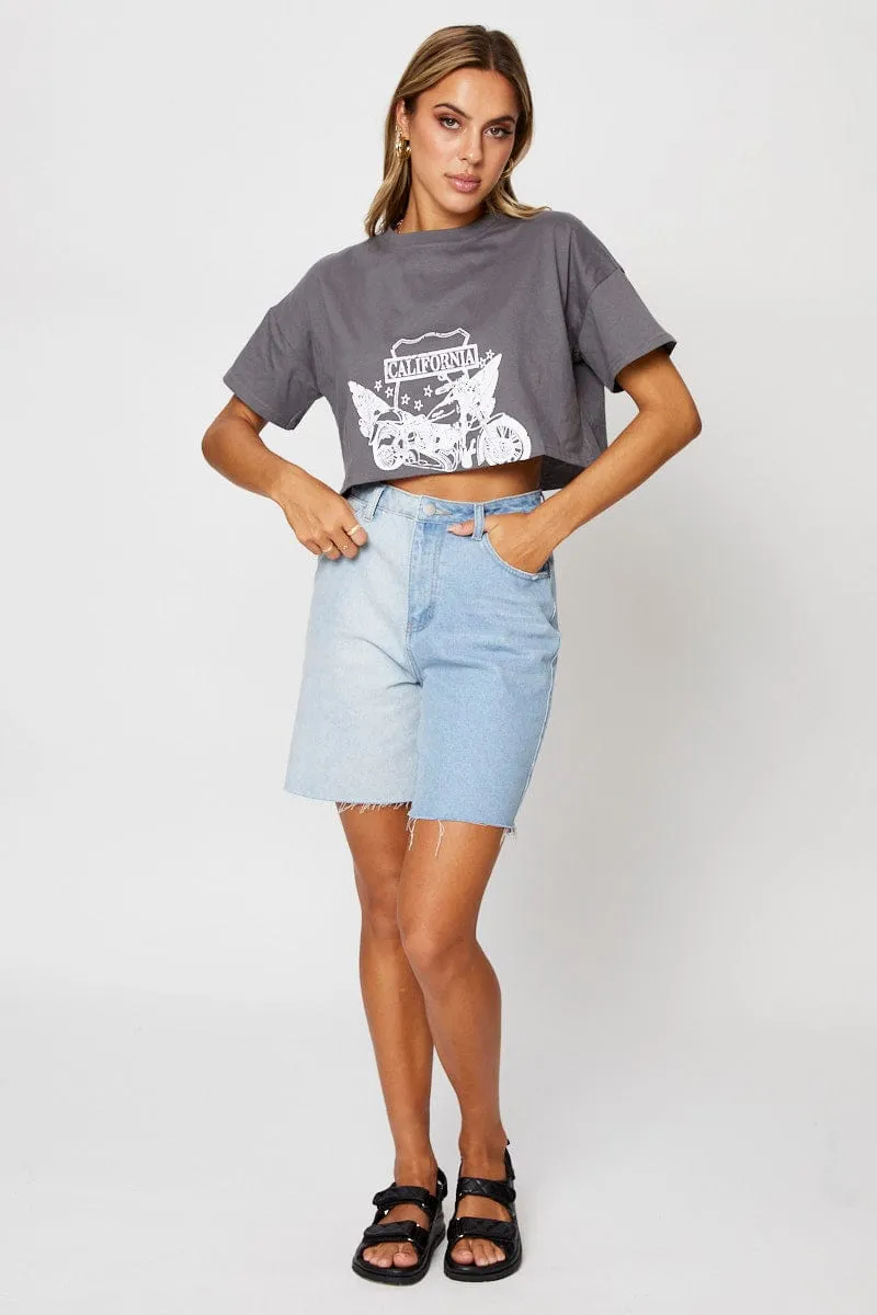 Grey Graphic T-Shirt Short Sleeve Biodegradable Options Simple and Relaxed