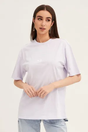 Outdoor Trend Purple Embroidered Crew Neck Oversized Tee