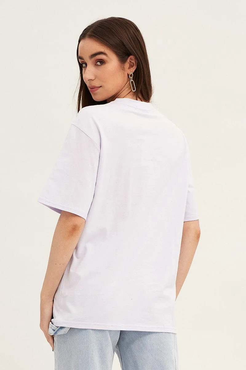 Perfect for Outdoors AntiPillingTreatment Purple Embroidered Crew Neck Oversized Tee