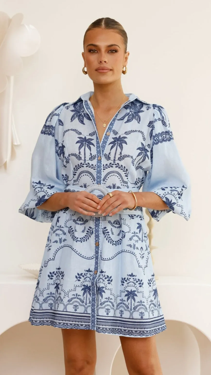 Xander Long Sleeve Mini Dress - Indigo Fishtail Hem Finish