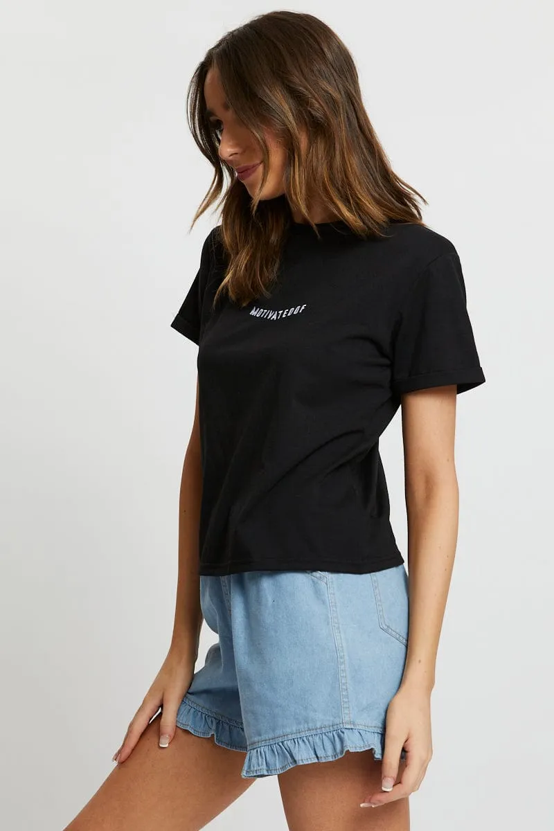 Black Motivated Short Sleeve T Shirt FlexibleCuff Dance Flow