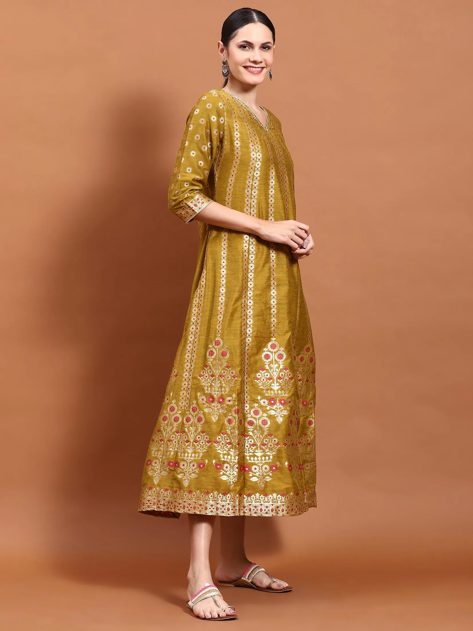 QuickDry Material Comfy Fashion Women Mustard Printed Dress With Dupatta