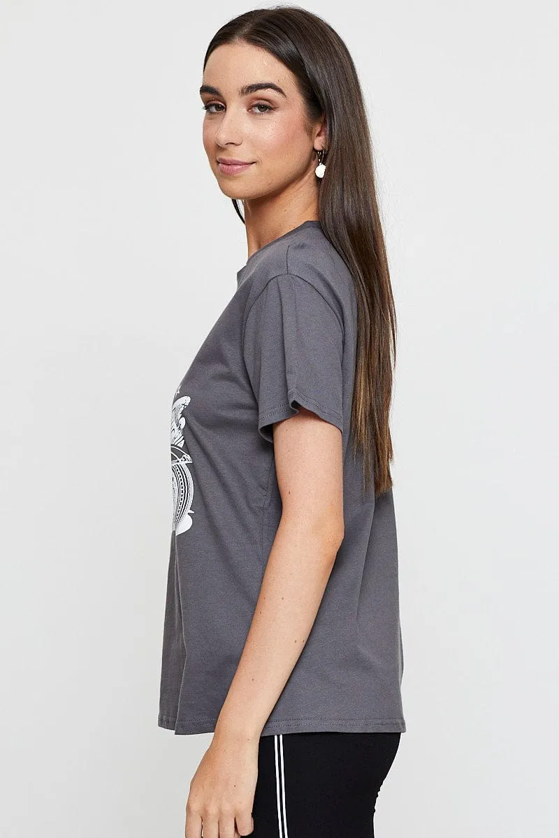 Cozy Fit Grey Graphic T-Shirt Short Sleeve