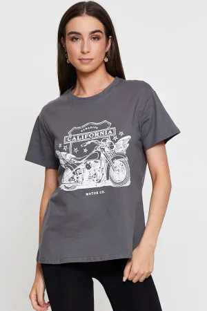 Soft Material Grey Graphic T-Shirt Short Sleeve