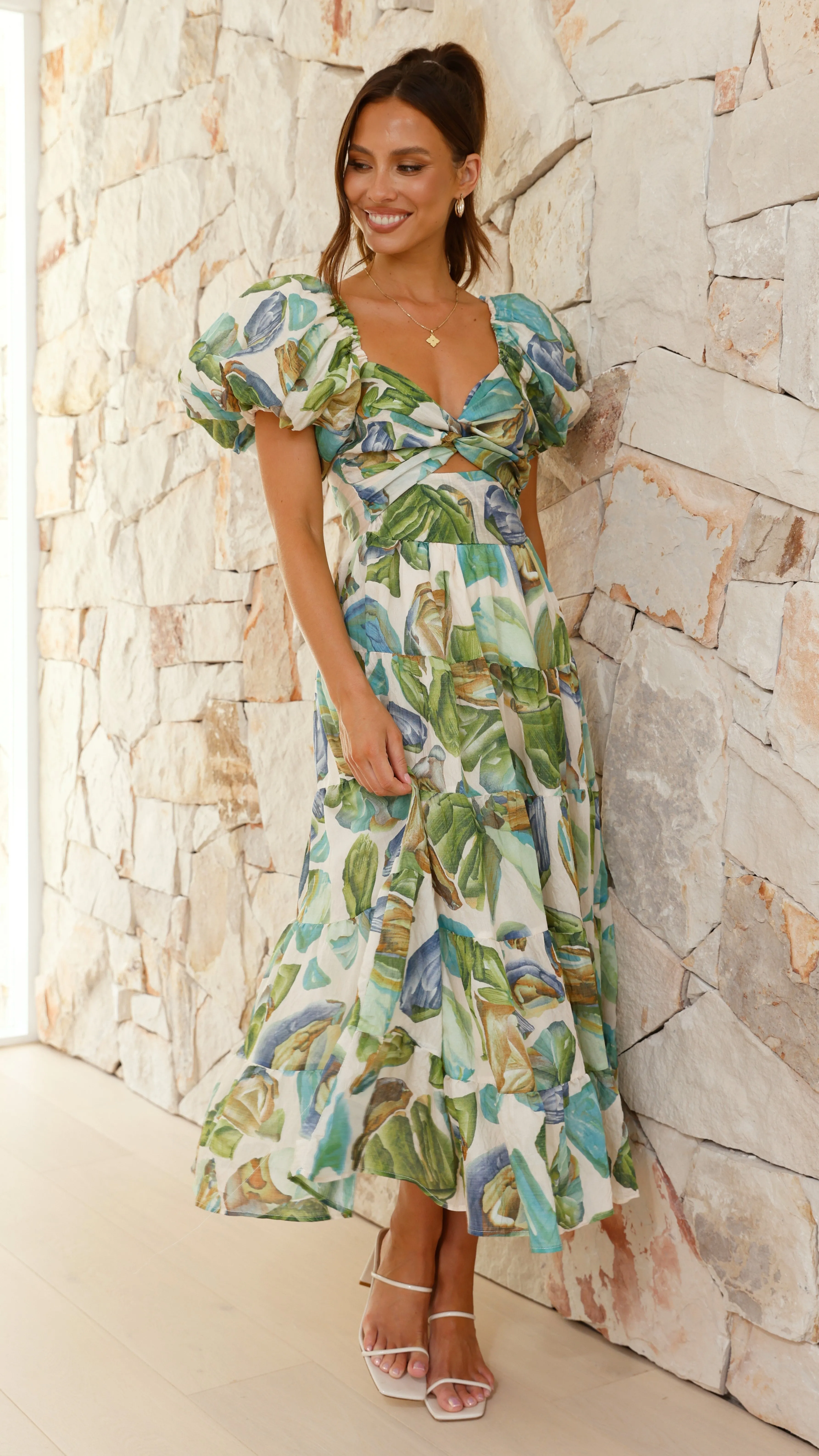 The soft fabric of this dress ensures all-day comfort without compromising on style Balthazar Maxi Dress - Green / Blue Print