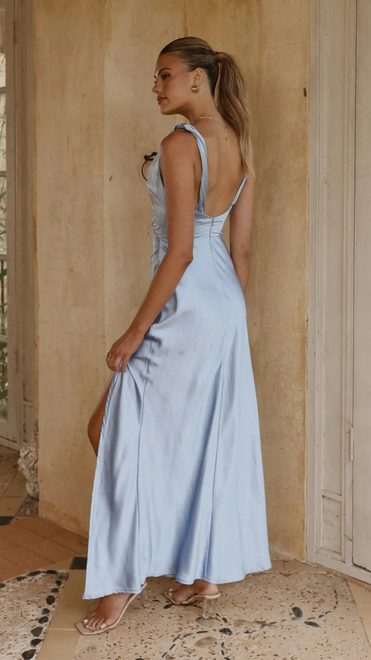 The flattering shape of this dress creates a beautiful silhouette that is perfect for all body types Iris Asymmetrical Maxi Dress - Blue