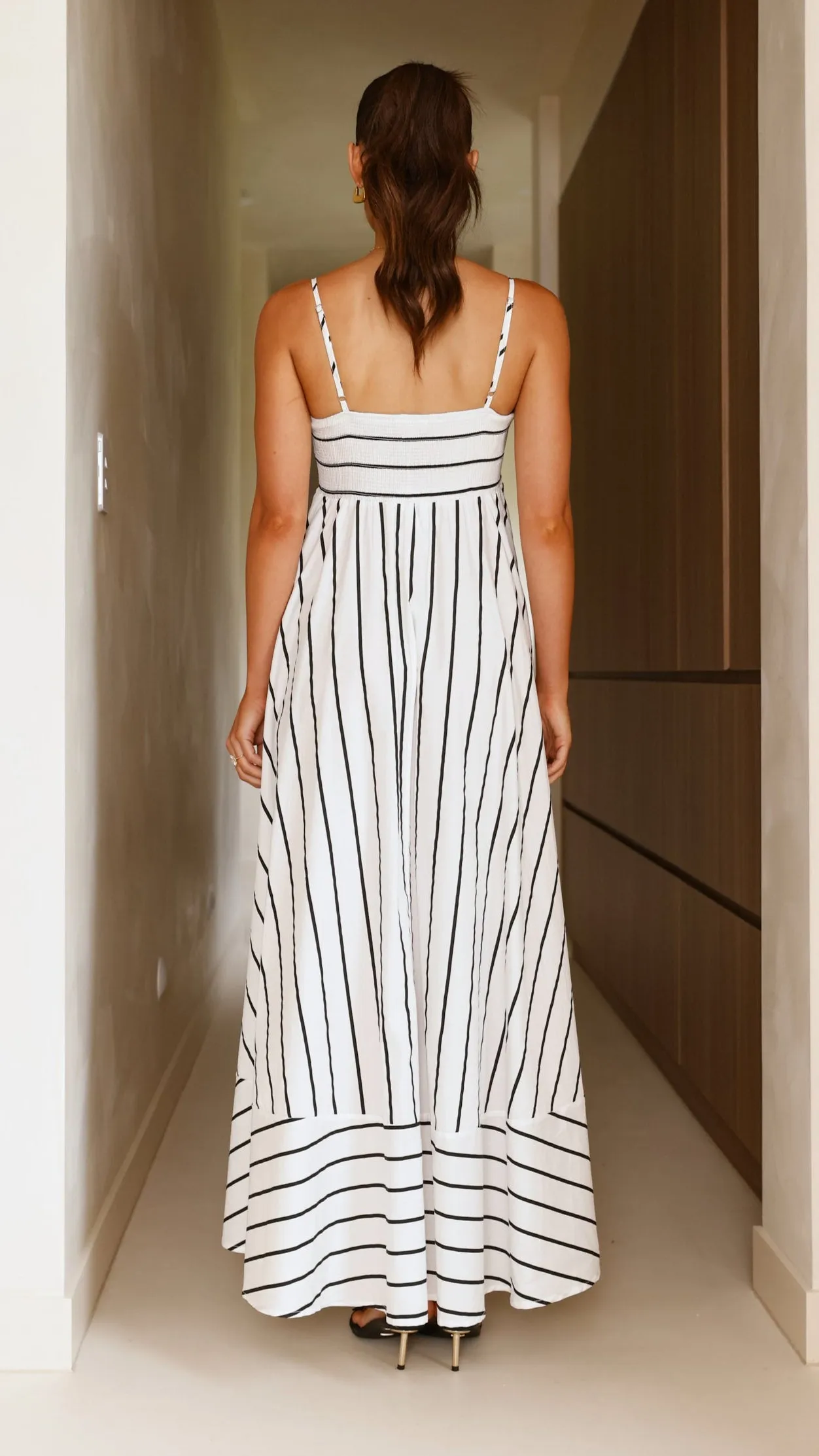 Kaethe Maxi Dress - White/Black Stripe Day Warm