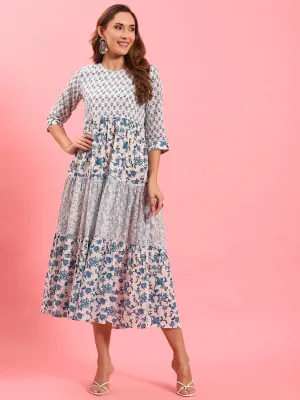 Office Attire White Floral Printed Dress