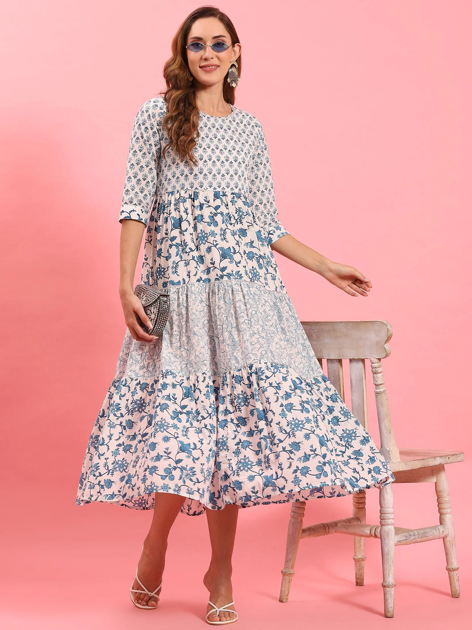 UltraSoft Texture White Floral Printed Dress