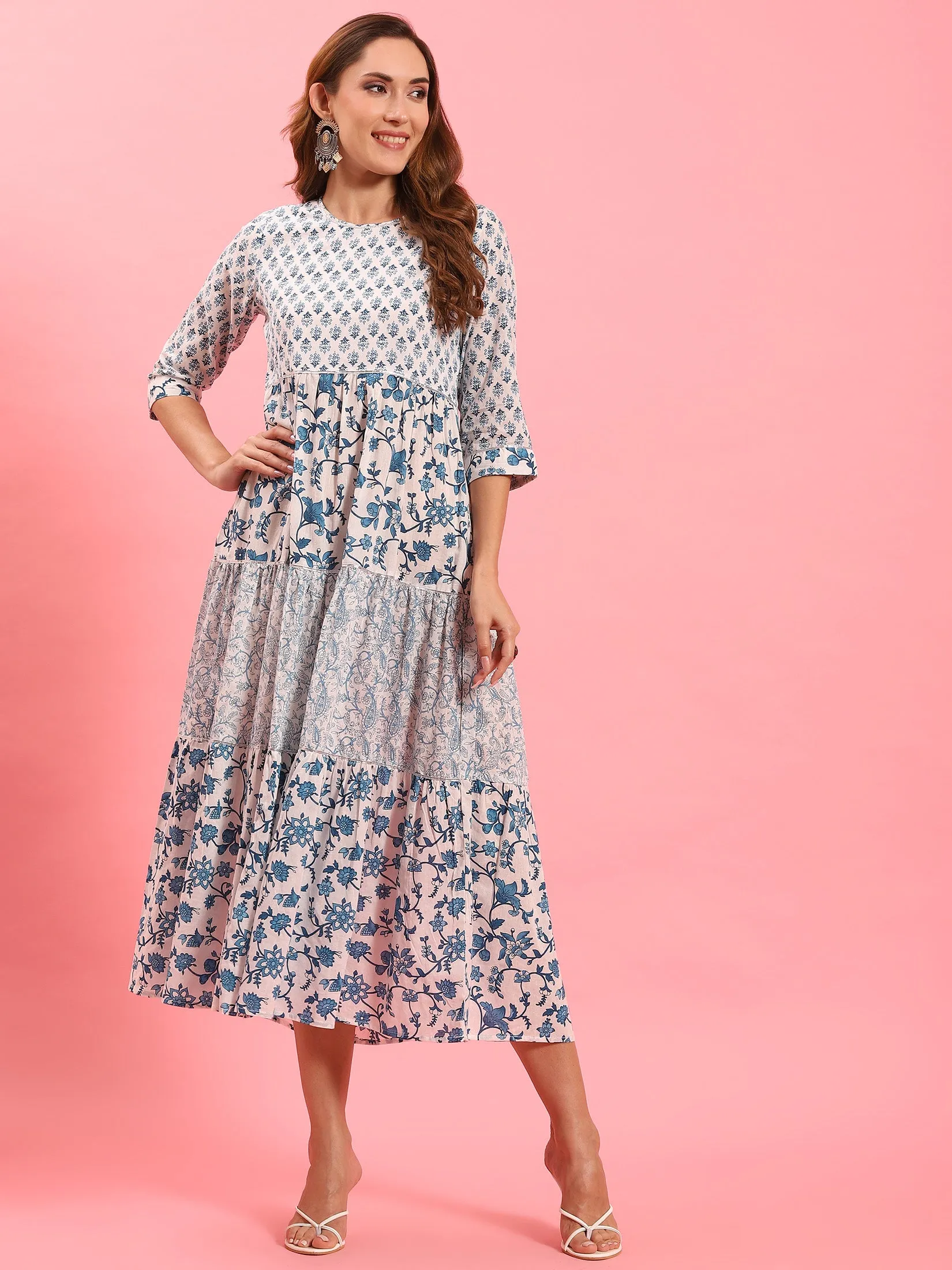 Office Attire White Floral Printed Dress