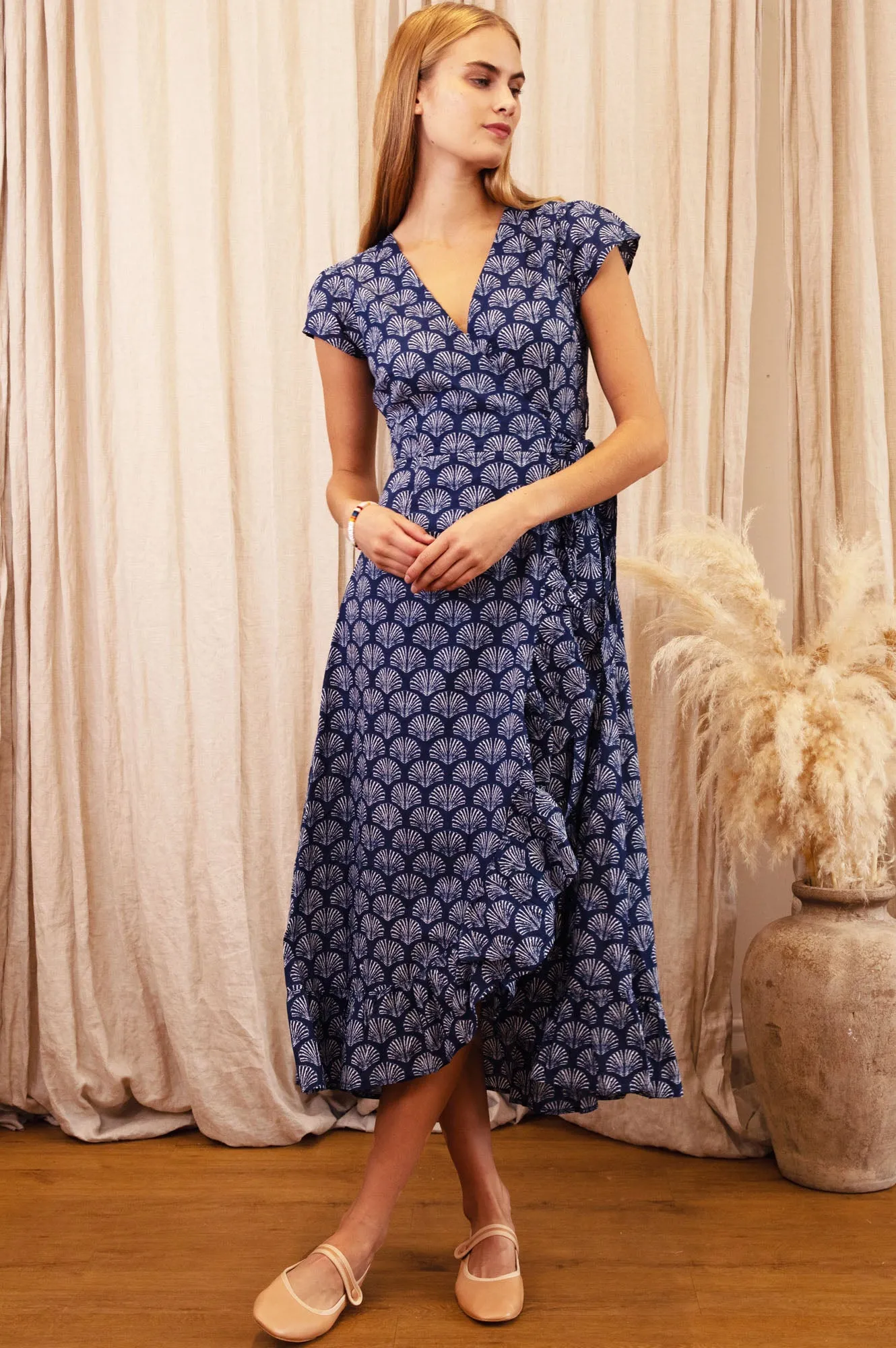 Haze Light Demi Organic Cotton Wrap Dress | Shell Navy/White