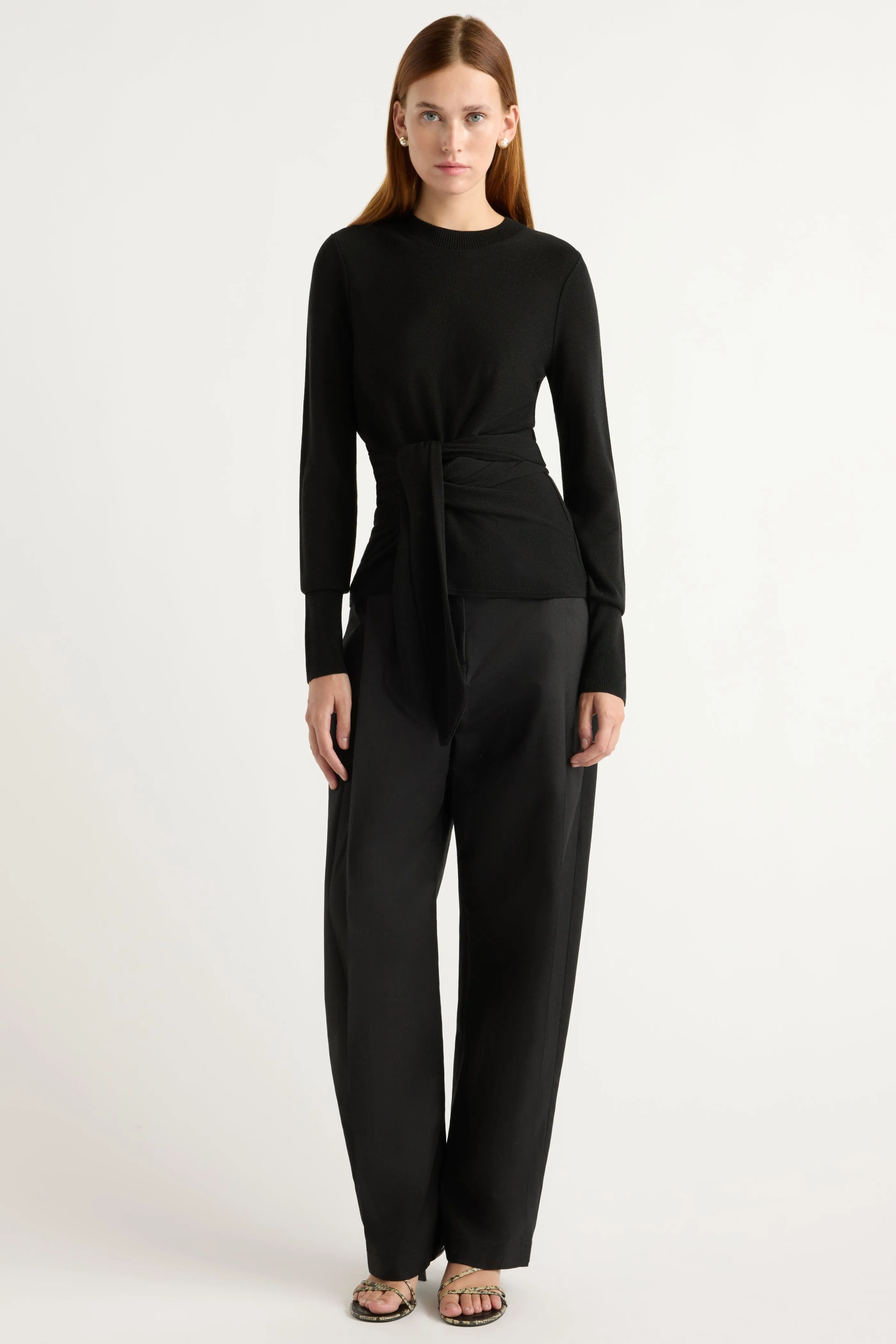 Robin Tie-Front Tencel-Wool Sweater Flexible Neck Opening