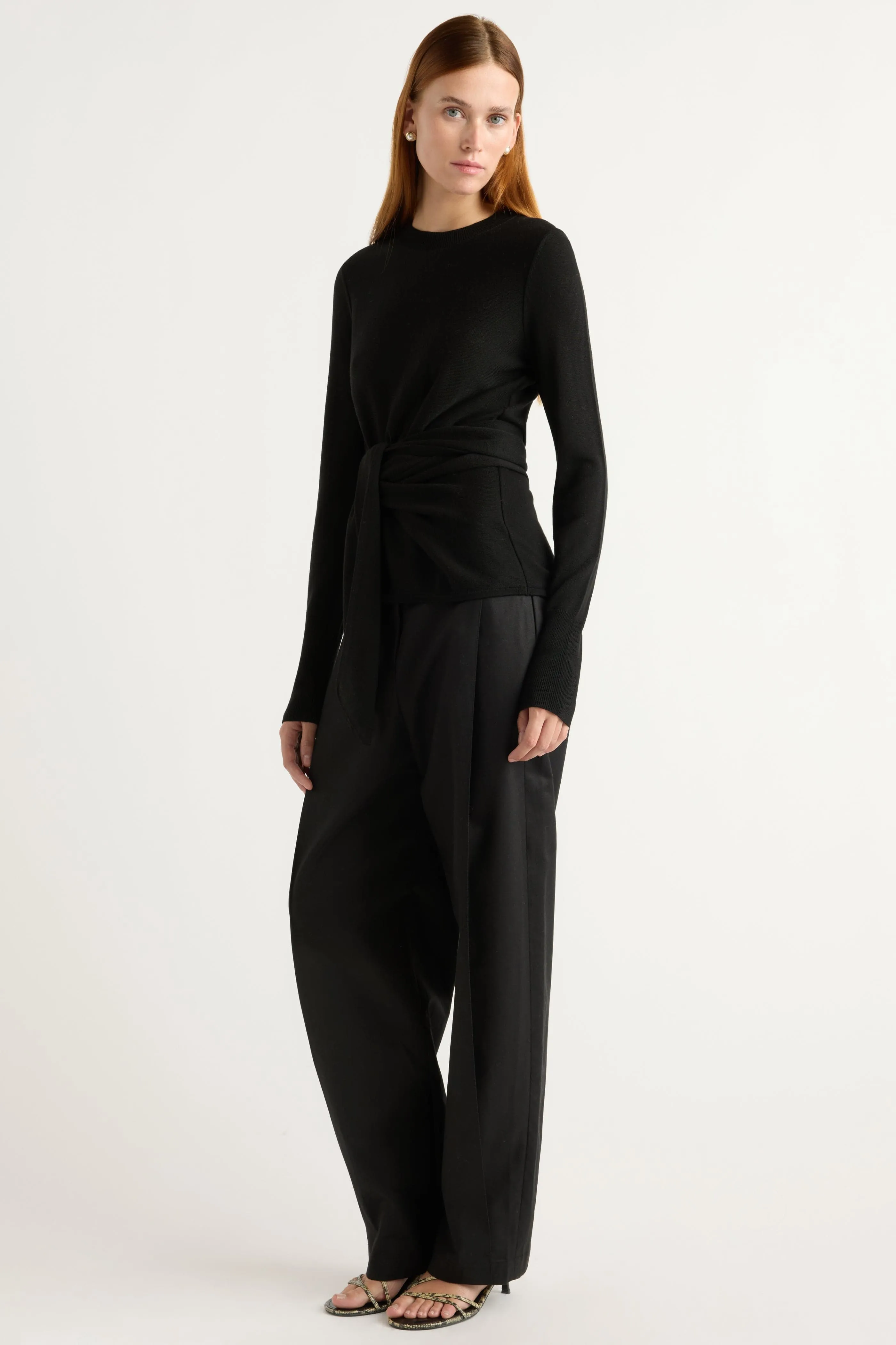 Breathable Wool Robin Tie-Front Tencel-Wool Sweater