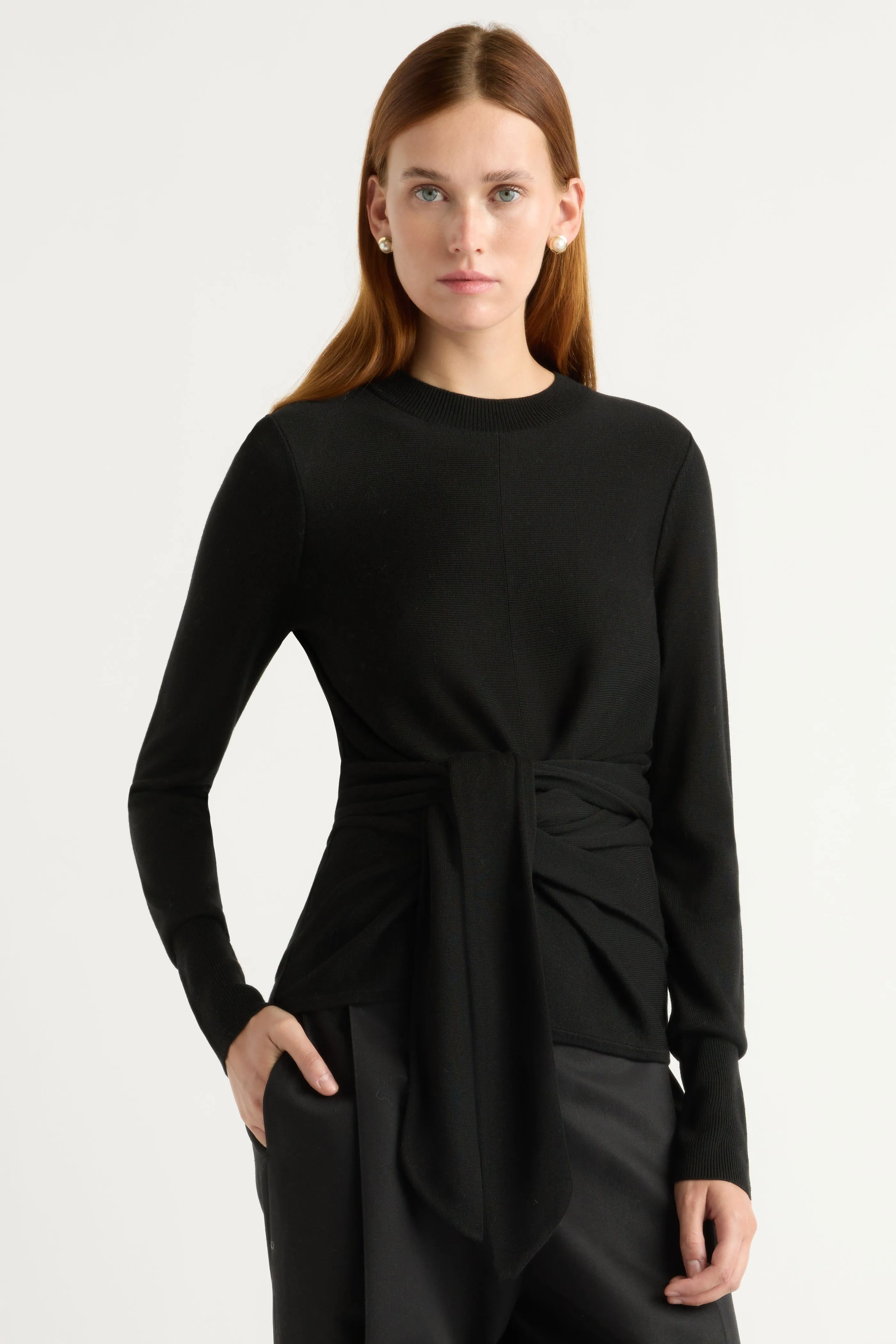 Robin Tie-Front Tencel-Wool Sweater Cozy Wearable Casual Outfit