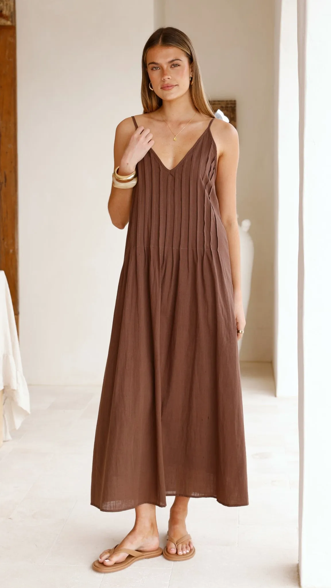 Aspen Maxi Dress - Chocolate Emerald Glow Weave Art