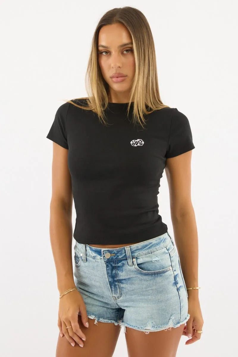 Black Graphic Tee Short Sleeve Thermal Regulation Layer Soft Material