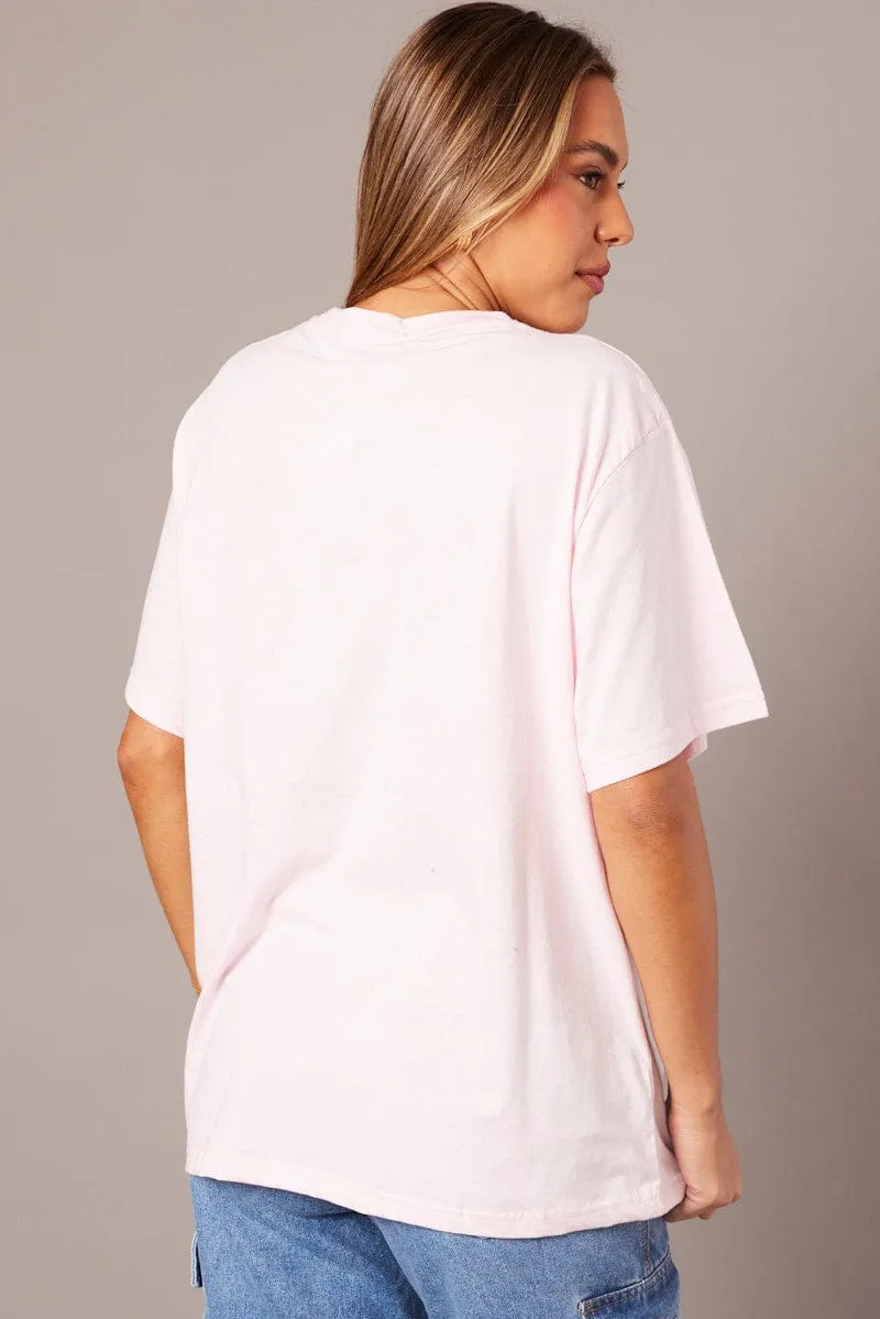 Pink Graphic Tee Short Sleeve Simple and Cozy