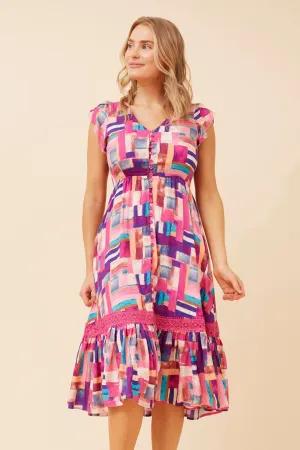Flattering fit for all body types Romantic casual midi MOROCCO ABSTRACT PRINT MIDI DRESS