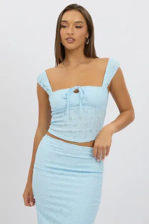 Blue Eyelet Top Sleeveless AdjustableCuffs