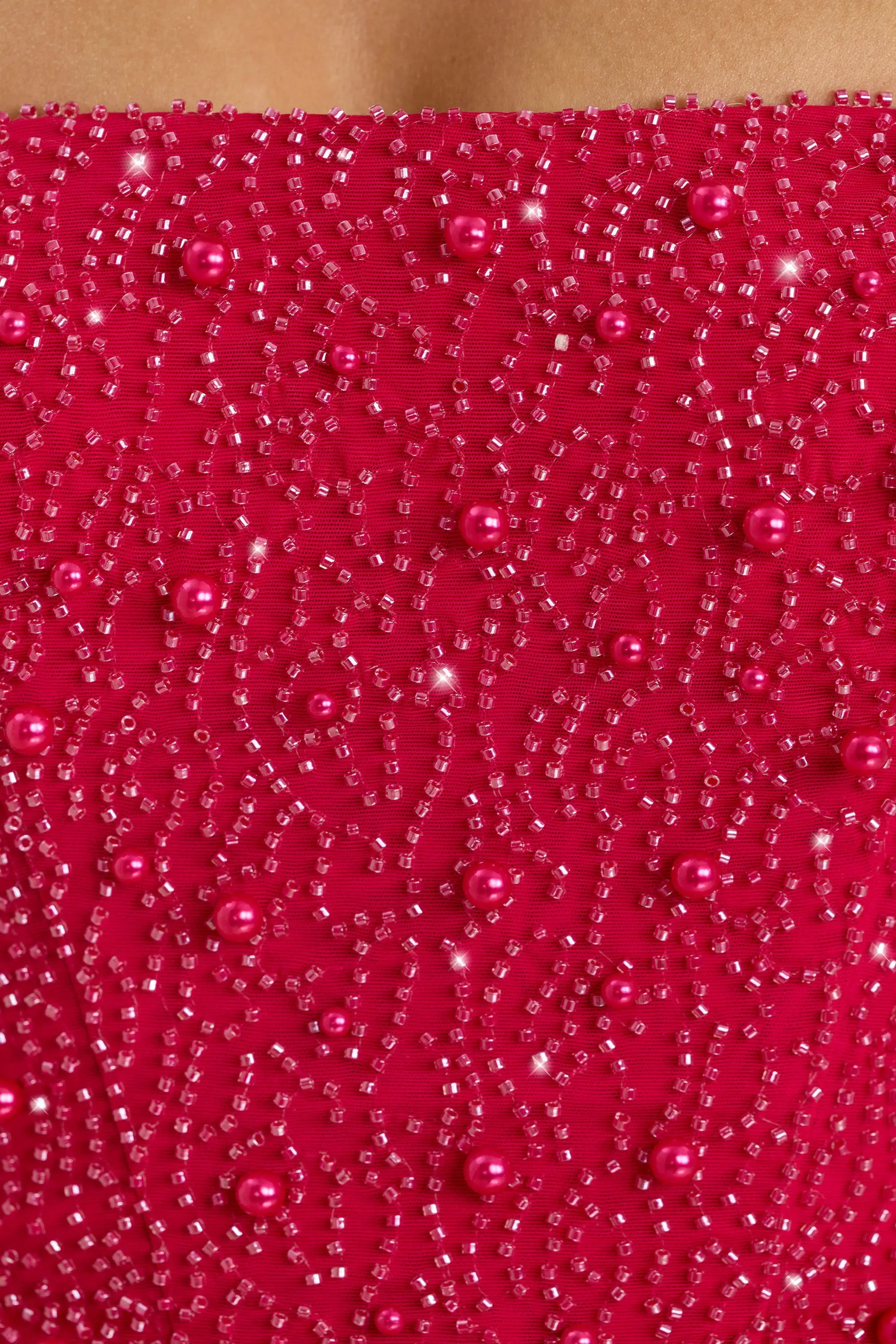 High Waist Tulle Mini Skirt in Hot Pink Statement Color ribbed texture