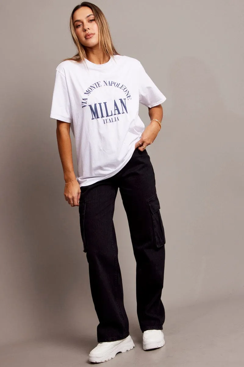 Classic Look White Graphic Tee Short Sleeve